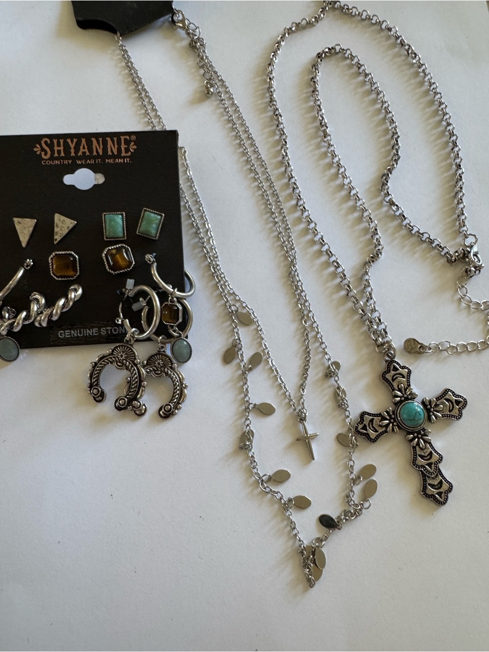 Shyanne Silver-Tone Cross Necklace with Turquoise Stone